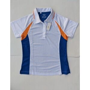 Monterey Club Women's Sz S Golf Polo Shirt Moisture Wicking Dry Swing White Blue